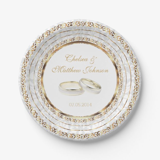 Assiettes En Carton Belles Bandes Mariages d'or (Devant)