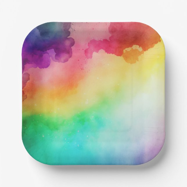 Assiettes En Carton Belles couleurs arc-en-ciel Design abstrait (Recto)