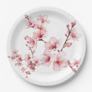 Assiettes En Carton Belles fleurs de cerisier rose
