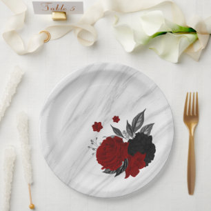 Assiettes En Carton Belles fleurs noires et rouges sur marbre