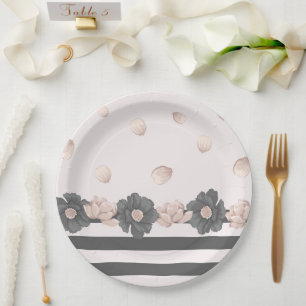 Assiettes En Carton belles fleurs rose gris pétales roses