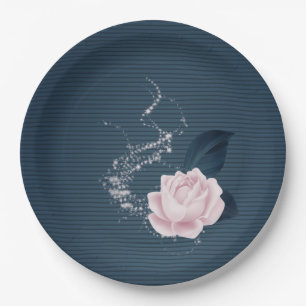 Assiettes En Carton Belles fleurs roses et feuilles navals
