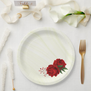 Assiettes En Carton belles fleurs rouges feuilles vertes