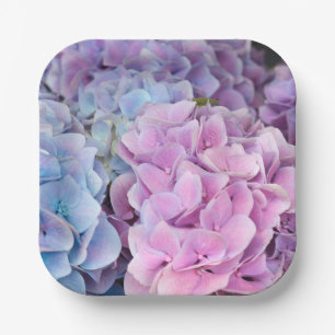 Assiettes En Carton Belles fleurs violettes, bleues, roses d'Hydrangée