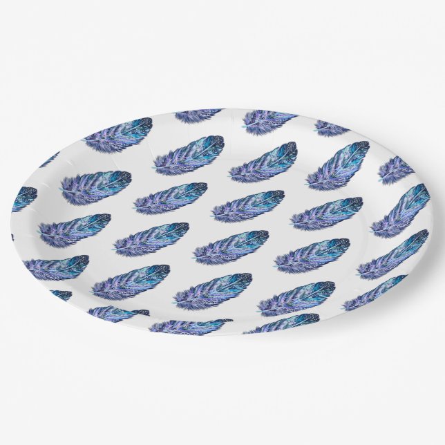 Assiettes En Carton belles plumes Plaques en papier - personnalisables (Angle)