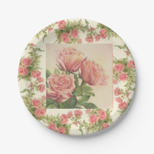 Assiettes En Carton Belles roses roses vintage pour la fête