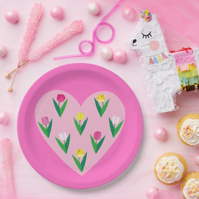 Assiettes En Carton Belles tulipes. (Fête)