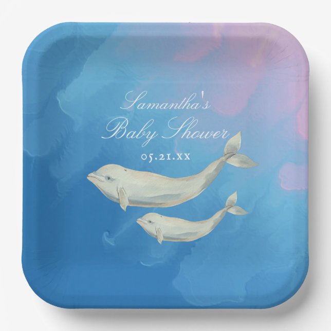 Assiettes En Carton Beluga Whale Maman et Baby shower de veau (Recto)