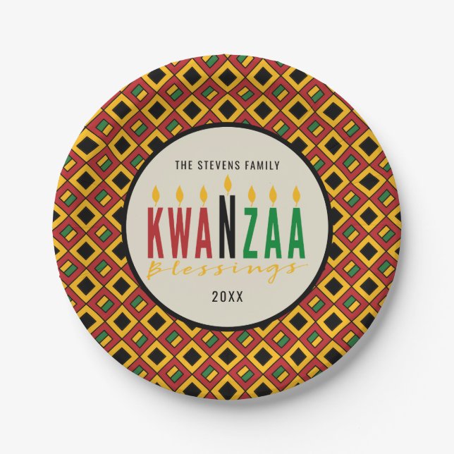 Assiettes En Carton Bénédictions de Kwanzaa | Kinara | Personnalisé (Devant)