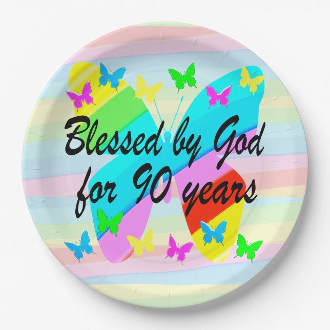 ASSIETTES EN CARTON BÉNÉFICIÉ PAR DIEU BUTTERFLY 90E ANNIVERSAIRE PAPI (Devant)