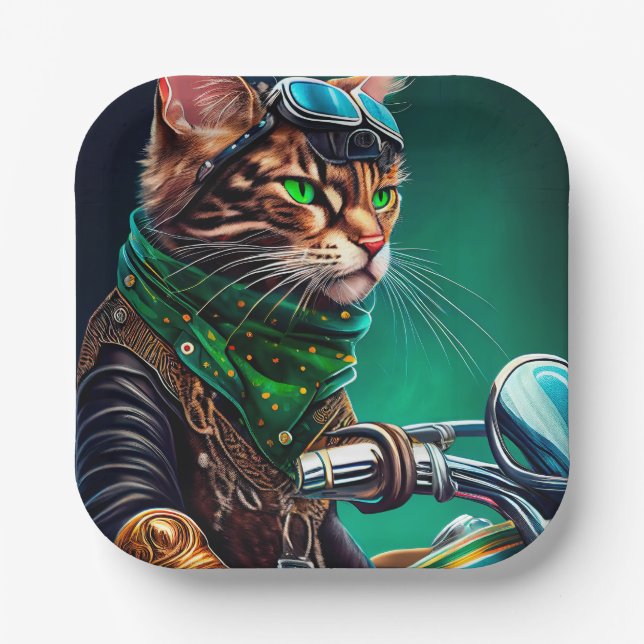 Assiettes En Carton Bengal Chat conduire vélo St. Patrick's Day (Recto)