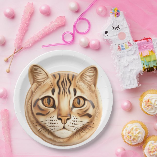 Assiettes En Carton Bengale Chat 3D inspiré (Fête)