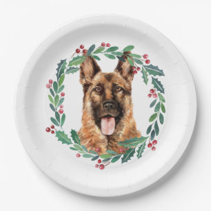 Assiettes En Carton Berger allemand Elégant chien Noël