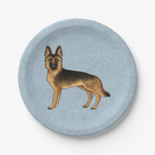 Assiettes En Carton Berger Allemand GSD noir et feu sur fond bleu