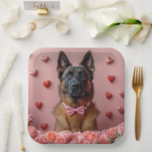 Assiettes En Carton Berger belge Malinois avec des Roses - Saint-Valen