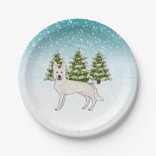 Assiettes En Carton Berger Blanc Suisse Blanc GSD Chien Forêt d'Hiver