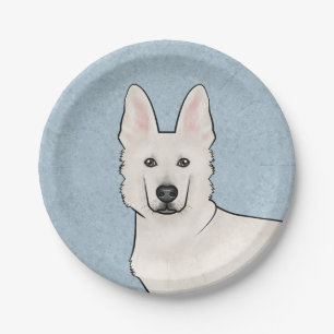 Assiettes En Carton Berger Blanc Suisse Tête de Chien Blanc Mignon Ble