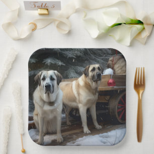 Assiettes En Carton Berger d'Anatolie décor de Noël traîneau enneigé