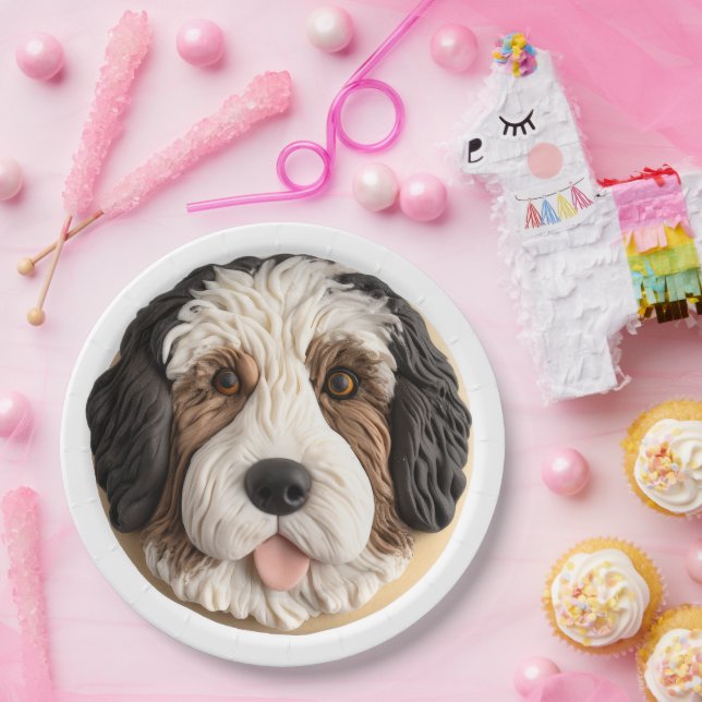 Assiettes En Carton Bernedoodle Chien 3D inspiré (Fête)