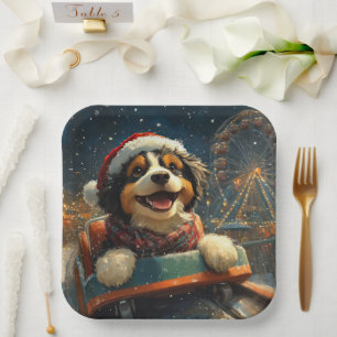 Assiettes En Carton Bernedoodle Chien Montagnes Russes Noël