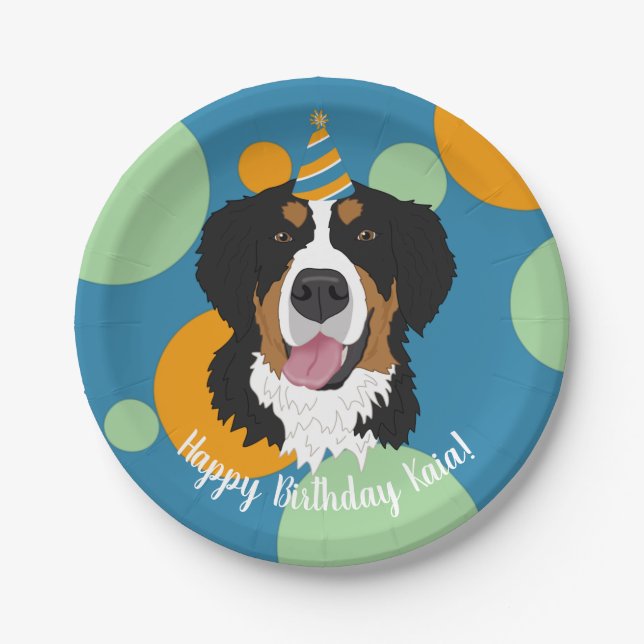 Assiettes En Carton Bernese Mountain Dog Anniversaire (Devant)