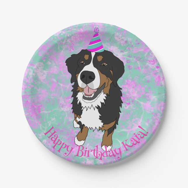 Assiettes En Carton Bernese Mountain Dog Anniversaire (Devant)