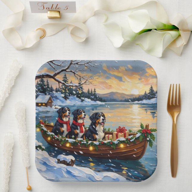 Assiettes En Carton Bernese Mountain Dog Christmas Boat Holiday (Mariage)