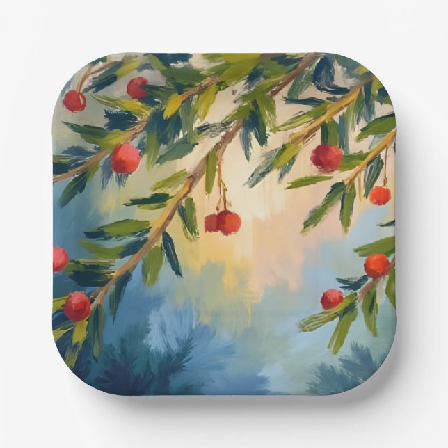 Assiettes En Carton Berries d'hiver et verdure | Fête (Recto)