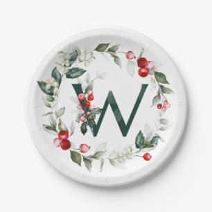 Assiettes En Carton Berries d'hiver Monogramme W Plaque en papier