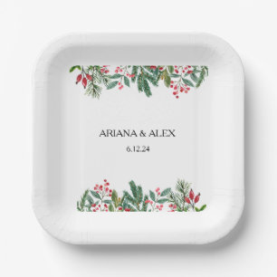 Assiettes En Carton Berries d'hiver Pine Cône Mariage de verdure