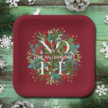 Assiettes En Carton Berries vertes NOEL Noël Rouge<br><div class="desc">Le mot NOEL et votre nom parmi les feuilles d'hiver et les baies rouges,  blanches et dorées sur un arrière - plan rouge canneberge profonde (ou toute couleur),  ces plaques carrés papier sont élégantes pour toute occasion de Noël de vacances. CORRESPONDRE des articles dans notre magasin.</div>