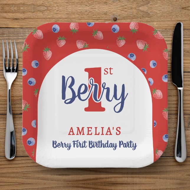 Assiettes En Carton Berry 1er Anniversaire Fraise Blueberry Red (Berry 1st Birthday Party Strawberry Blueberry Red Paper Plates
)