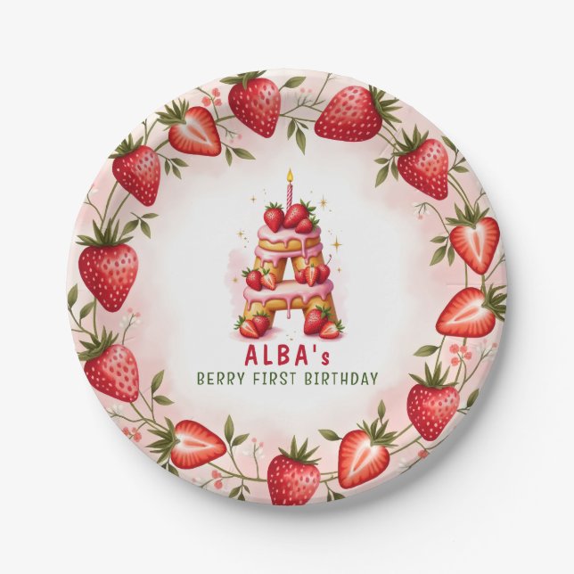 Assiettes En Carton Berry 1er Anniversaire Plaque Lettre A Cake Design (Devant)