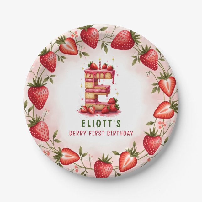 Assiettes En Carton Berry 1er Anniversaire Plaque Lettre E Cake Design (Devant)
