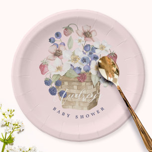 Assiettes En Carton Berry Baby shower doux Fleurs et baies sauvages