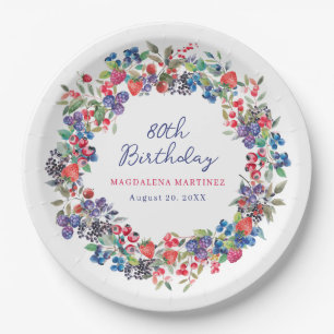 Assiettes En Carton Berry Boho Rustique Été 80e anniversaire Personnal