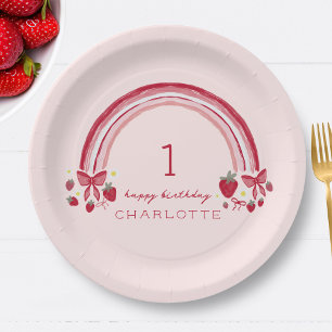 Assiettes En Carton Berry First Birday Rainbow Strawberry Bows