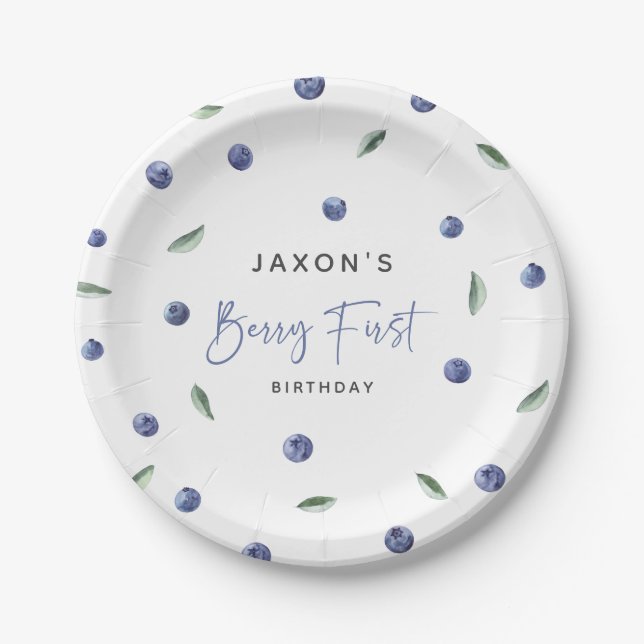Assiettes En Carton 'Berry First' Blueberry 1er Anniversaire (Devant)