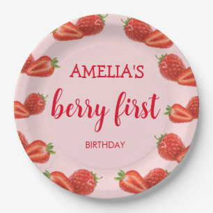 Assiettes En Carton Berry First   fraise 1er Anniversaire rose