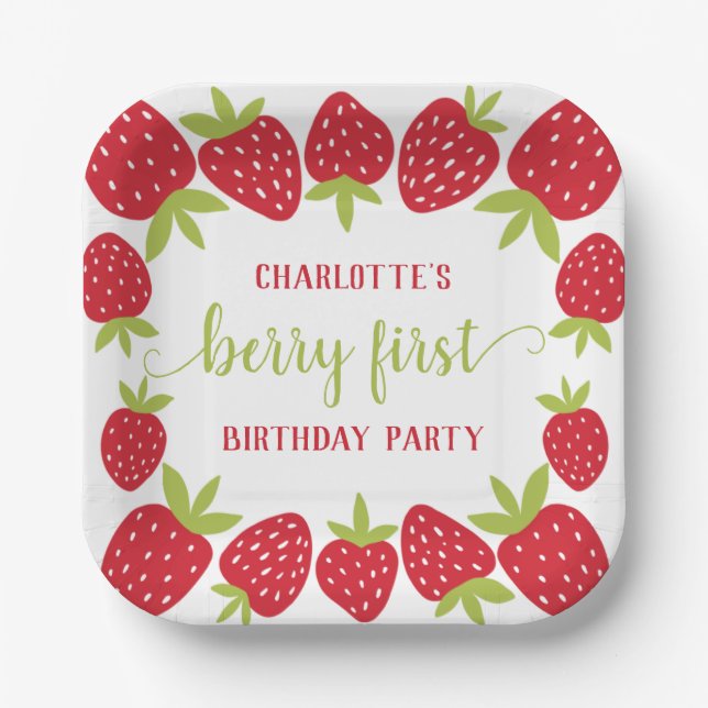 Assiettes En Carton Berry First Strawberry 1er fête d'anniversaire Per (Recto)
