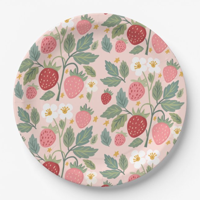Assiettes En Carton Berry First Strawberry Bouquet Anniversaire (Devant)