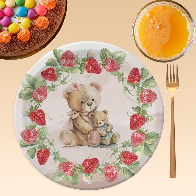 Assiettes En Carton Berry First Strawberry et Bear Anniversaire (Créateur téléchargé)
