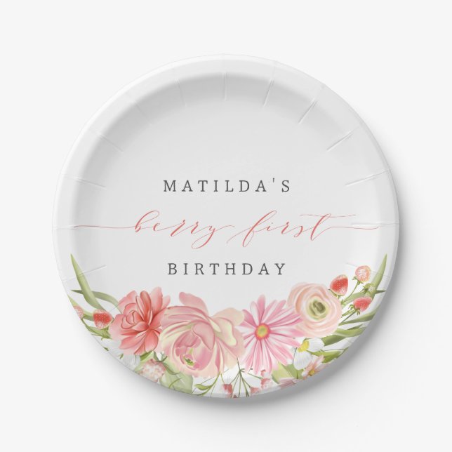 Assiettes En Carton Berry First Strawberry Été 1er anniversaire | (Devant)