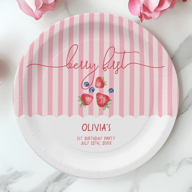 Assiettes En Carton Berry First Strawberry Red Girl 1er anniversaire f (Berry First Strawberry Red Girl 1st Birthday Party Paper Plates)