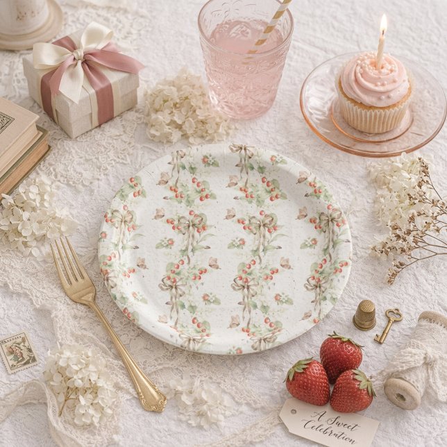 Assiettes En Carton Berry Floral Butterfly First Birthday (Créateur téléchargé)