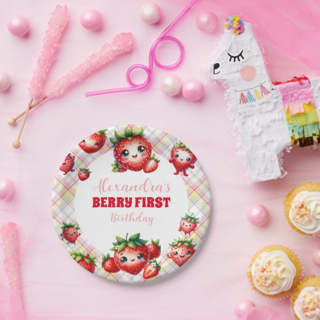 Assiettes En Carton Berry fraise Premier anniversaire (Fête)