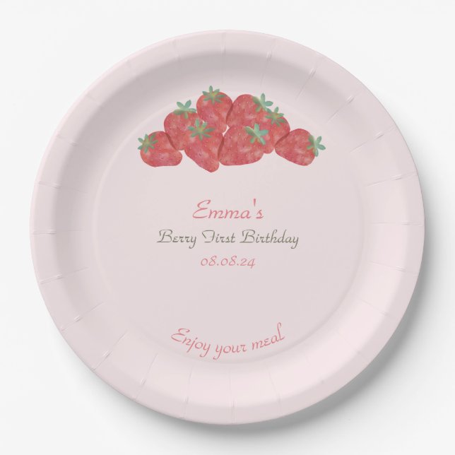 Assiettes En Carton Berry fraise premier anniversaire (Devant)