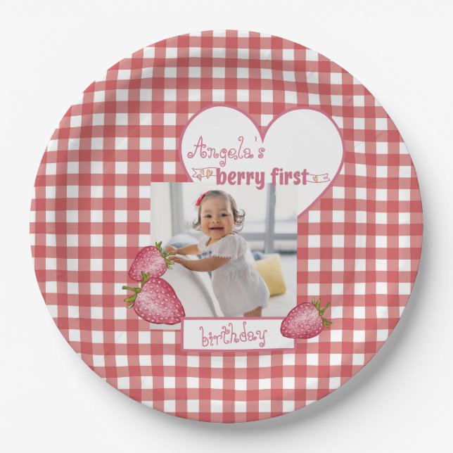 Assiettes En Carton Berry fraise Premier anniversaire (Devant)