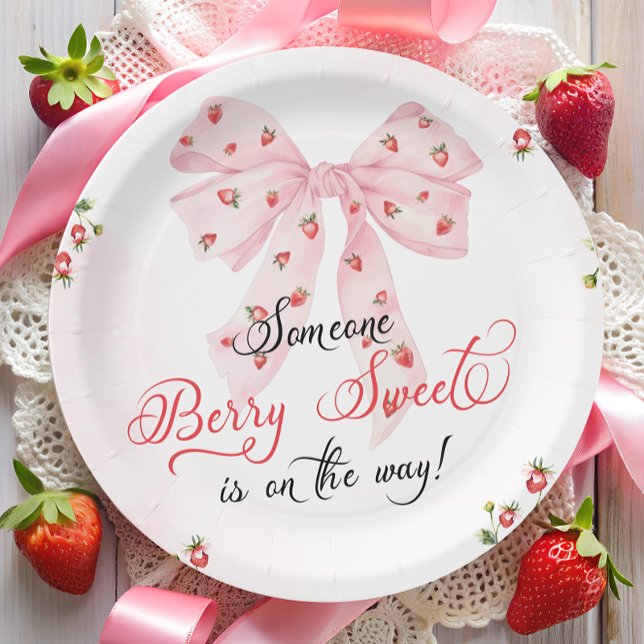 Assiettes En Carton Berry fraise Sweet Baby shower Bow rose pâle (Créateur téléchargé)
