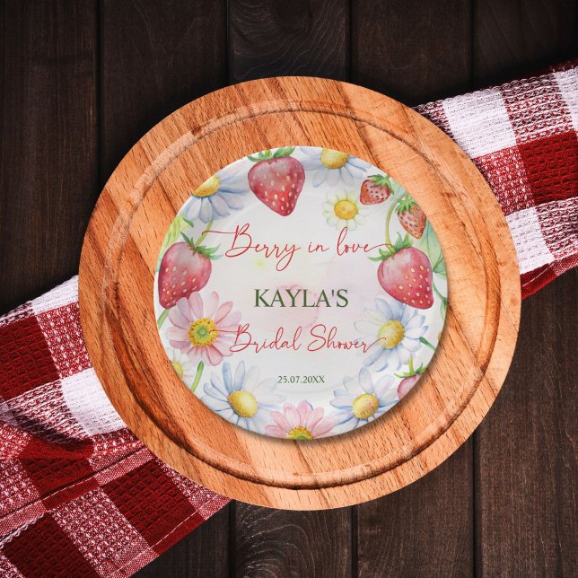 Assiettes En Carton Berry in love fraise nuptiale douche imprimé (Berry in love summer daisies garden strawberry bridal shower printed paper plates personalized decor)